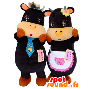 Mascots Imarin momo-chan and Imarin momo-kun. 2 black cows - MASFR28195 - Yuru-Chara Japanese mascots