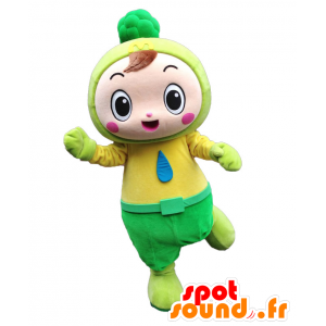 Mimo-kun maskot. Gul dreng maskot med et grønt træ - Spotsound