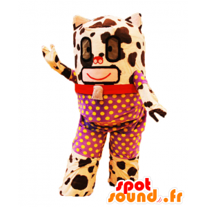 Kyo-chan Maskottchen. Kuh Maskottchen mit einem gepunkteten Kleid - MASFR28203 - Yuru-Chara japanischen Maskottchen