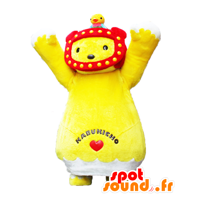 Kabukichan Maskottchen. Yellow teddy Maskottchen mit Kopfhörern - MASFR28205 - Yuru-Chara japanischen Maskottchen