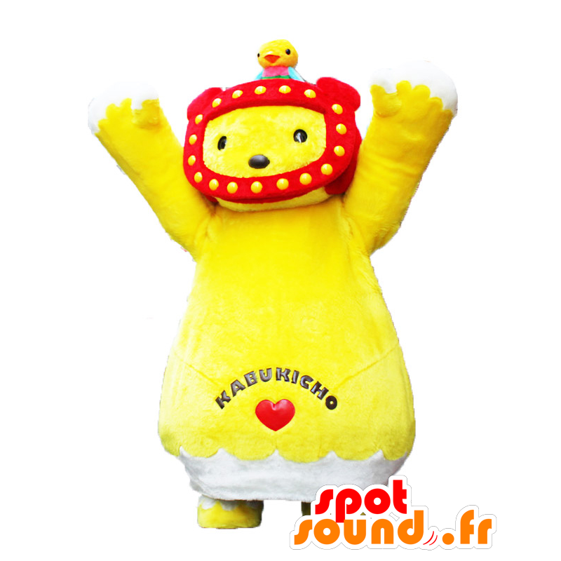 Mascotte de Kabukichan. Mascotte de nounours jaune avec un casque - MASFR28205 - Mascottes Yuru-Chara Japonaises