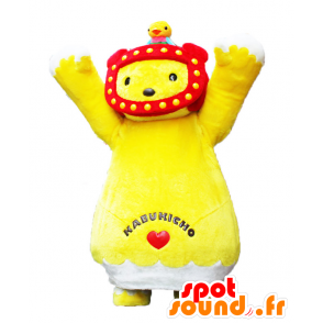 Kabukichan maskot. Gul bamse maskot med hovedtelefoner -