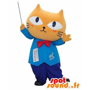 Tamanyan mascot. Beige cat mascot, conductor - MASFR28206 - Yuru-Chara Japanese mascots