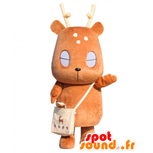 Narakichi mascotte. Brown Deer mascotte con gli occhi chiusi - MASFR28212 - Yuru-Chara mascotte giapponese