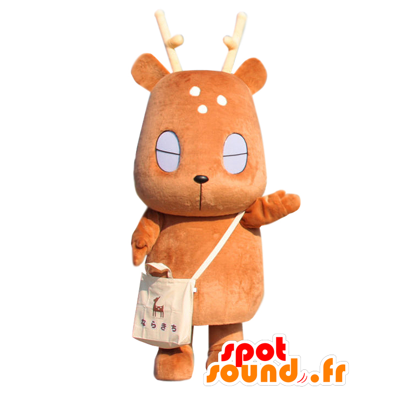 Narakichi Maskottchen. Brown Deer Maskottchen mit geschlossenen Augen - MASFR28212 - Yuru-Chara japanischen Maskottchen