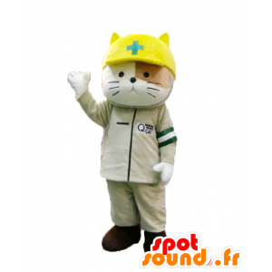 Q-kun-Maskottchen. Cat Mascot zweifarbig, Retter - MASFR28214 - Yuru-Chara japanischen Maskottchen