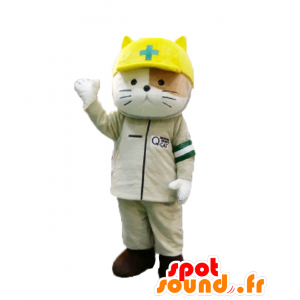 Q-kun μασκότ. Γάτα μασκότ bicolor, διασώστης - Ιαπωνικές μασκότ Yuru-Chara - MASFR28214 - SpotSound.fr