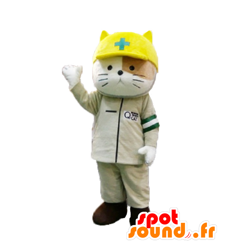 Q-kun maskot. To-tone kat maskot, redder - Spotsound maskot