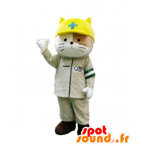 Q-kun μασκότ. Γάτα μασκότ bicolor, διασώστης - Ιαπωνικές μασκότ Yuru-Chara - MASFR28214 - SpotSound.fr