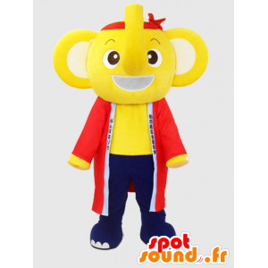 Mascotte de Kashiwa-chan. Mascotte d'éléphant jaune et bleu - MASFR28223 - Mascottes Yuru-Chara Japonaises