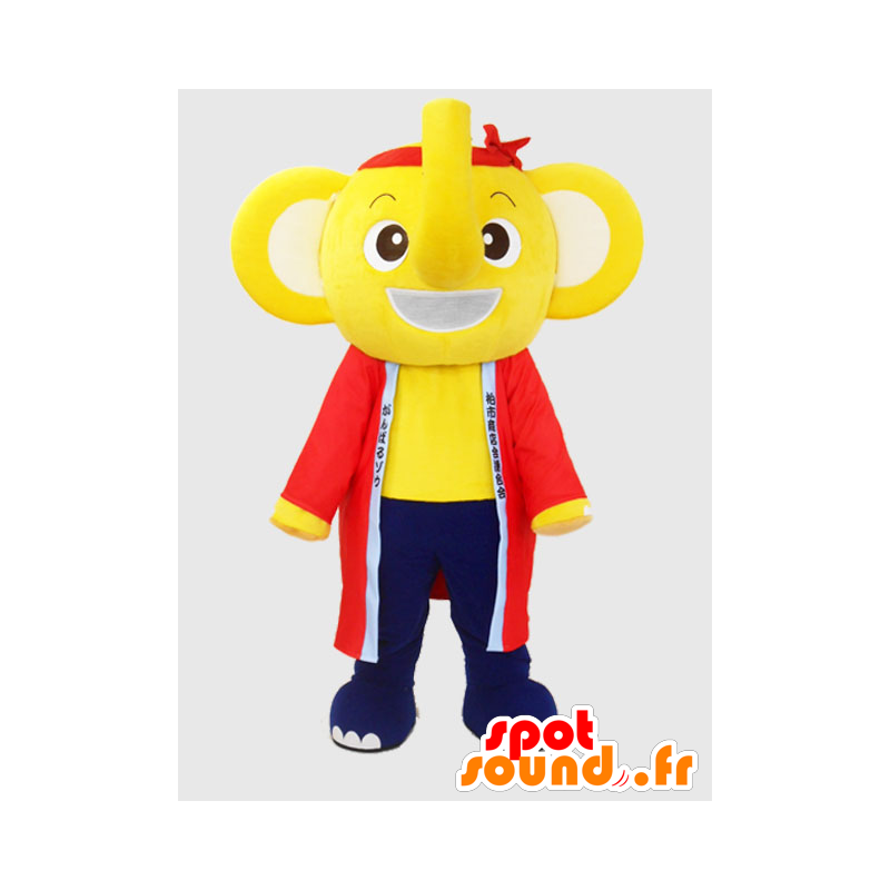 Kashiwa-chan mascotte. Mascotte elefante giallo e blu - MASFR28223 - Yuru-Chara mascotte giapponese