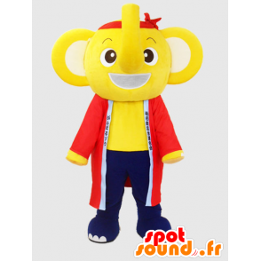 Kashiwa-chan mascotte. Mascotte elefante giallo e blu - MASFR28223 - Yuru-Chara mascotte giapponese