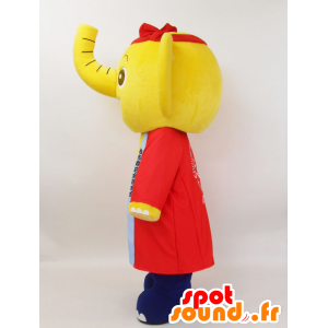 Mascotte de Kashiwa-chan. Mascotte d'éléphant jaune et bleu - MASFR28223 - Mascottes Yuru-Chara Japonaises