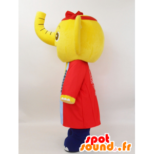 柏ちゃんのマスコット。黄色と青の象のマスコット-MASFR28223-日本のゆるキャラのマスコット