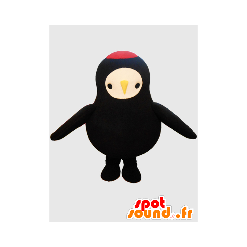 Jozuru-chan maskot. Svart och röd fågelmaskot - Spotsound maskot