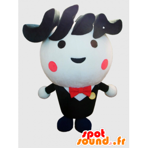 Mascot Jafuba kun. Rund svart og hvit snømann maskot - MASFR28234 - Yuru-Chara japanske Mascots