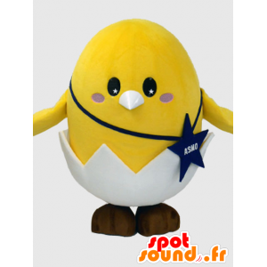 Kæmpe gul kyllingemaskot i en æggeskal - Spotsound maskot