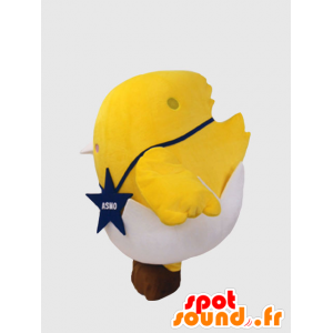 Mascotte de poussin jaune géant dans une coquille d'œuf - MASFR28236 - Mascottes Yuru-Chara Japonaises