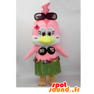 Ikko-chan mascotte. Mascotte rosa uccello in abbigliamento hawaiano - MASFR28240 - Yuru-Chara mascotte giapponese