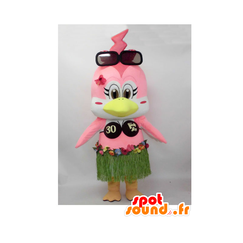 Ikko-chan mascotte. Mascotte rosa uccello in abbigliamento hawaiano - MASFR28240 - Yuru-Chara mascotte giapponese