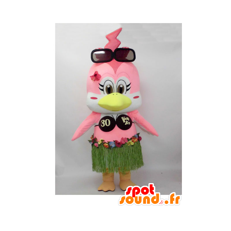 一光ちゃんのマスコット。ハワイアン衣装のピンクの鳥のマスコット-MASFR28240-日本のゆるキャラのマスコット