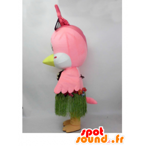 一光ちゃんのマスコット。ハワイアン衣装のピンクの鳥のマスコット-MASFR28240-日本のゆるキャラのマスコット