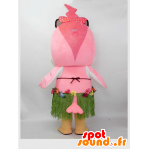 Mascot Ikko-chan. Mascot roze vogel in Hawaiian kledij - MASFR28240 - Yuru-Chara Japanse Mascottes