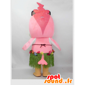 Mascotte de Ikko-chan. Mascotte d'oiseau rose en tenue hawaïenne - MASFR28240 - Mascottes Yuru-Chara Japonaises