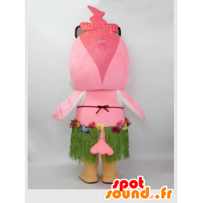 Ikko-chan maskot. Pink bird maskot hawaiisk outfit - Spotsound