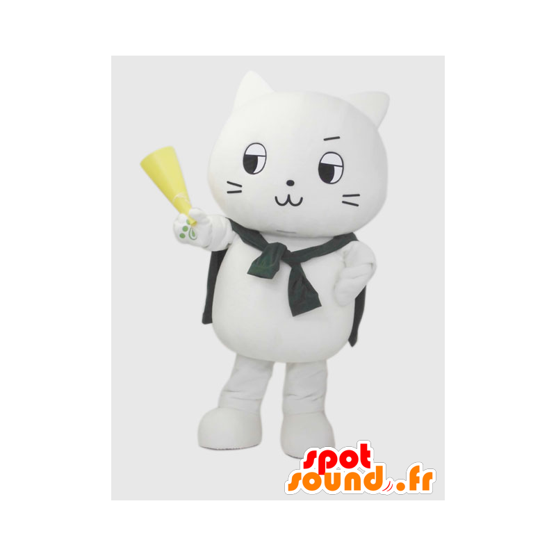 Witte kat mascotte, reus en plezier - MASFR28250 - Yuru-Chara Japanse Mascottes