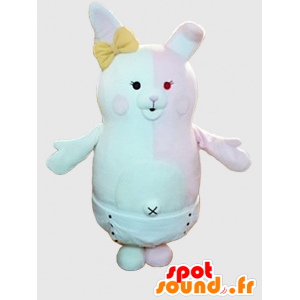 Hvit og rosa bunny maskot med et lag - MASFR28252 - Yuru-Chara japanske Mascots
