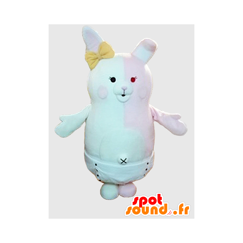 Hvit og rosa bunny maskot med et lag - MASFR28252 - Yuru-Chara japanske Mascots