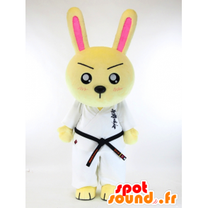 Judoca mascote coelho amarelos com um kimono branco - MASFR28254 - Yuru-Chara Mascotes japoneses