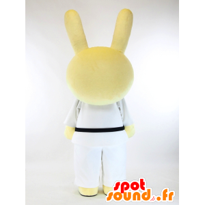 Geel konijn mascotte judoka met een witte kimono - MASFR28254 - Yuru-Chara Japanse Mascottes