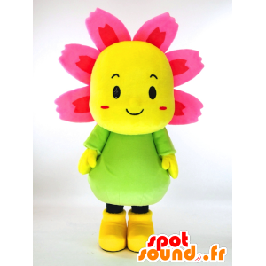 Kosupi maskot. Rosa och grön gul blommamaskot - Spotsound maskot