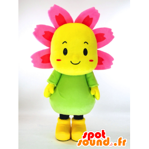 Mascotte de Kosupi. Mascotte de fleur jaune rose et verte - MASFR28259 - Mascottes Yuru-Chara Japonaises