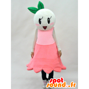 La mascota de color rosa y flor blanca con una hoja verde - MASFR28268 - Yuru-Chara mascotas japonesas