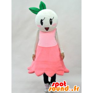 Mascot roze en witte bloem met een groen blad - MASFR28268 - Yuru-Chara Japanse Mascottes