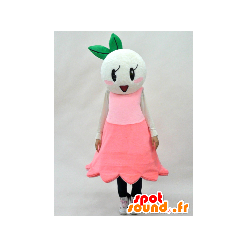 Mascotte de fleur blanche et rose avec une feuille verte - MASFR28268 - Mascottes Yuru-Chara Japonaises