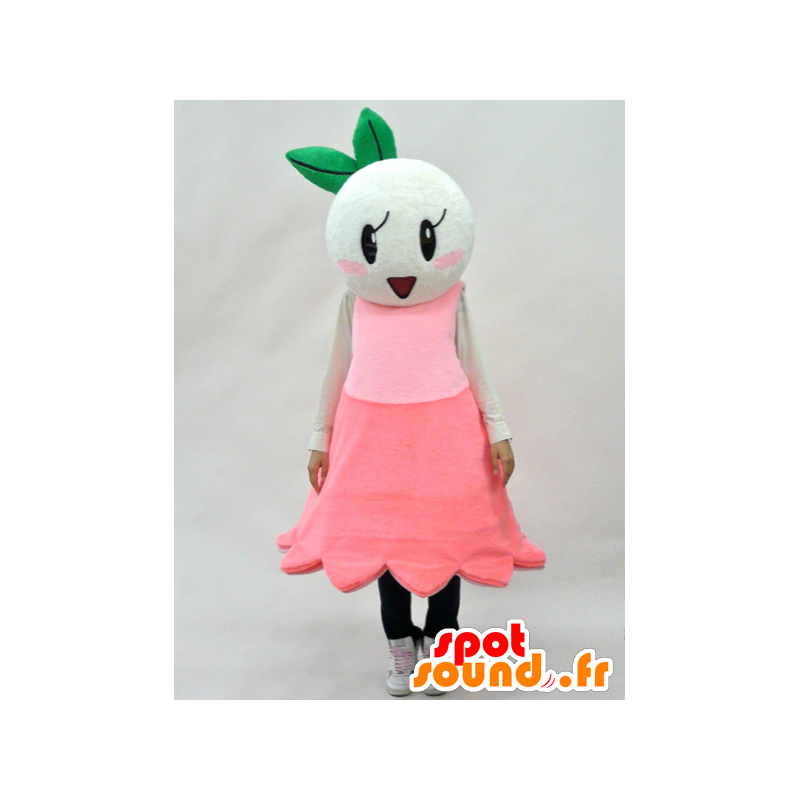 Mascot rosa og hvite blomster med et grønt blad - MASFR28268 - Yuru-Chara japanske Mascots