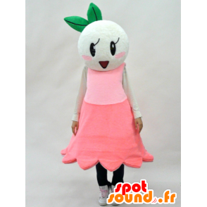 Rosa mascotte e fiore bianco con una foglia verde - MASFR28268 - Yuru-Chara mascotte giapponese