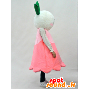 Rosa mascotte e fiore bianco con una foglia verde - MASFR28268 - Yuru-Chara mascotte giapponese