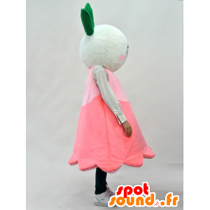 Maskot růžový a bílý květ se zelenými listy - MASFR28268 - Yuru-Chara japonské Maskoti