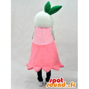 Rosa mascotte e fiore bianco con una foglia verde - MASFR28268 - Yuru-Chara mascotte giapponese