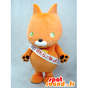 Mascotte de Hatarakoneko. Mascotte de chat orange, de renard - MASFR28274 - Mascottes Yuru-Chara Japonaises