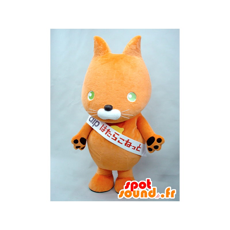 はたらこねこマスコット。オレンジ色の猫のマスコット、キツネ-MASFR28274-日本のゆるキャラのマスコット