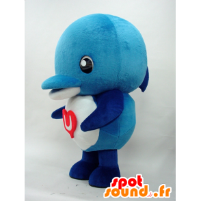 Stripet delfin maskot med et hjerte - MASFR28278 - Yuru-Chara japanske Mascots