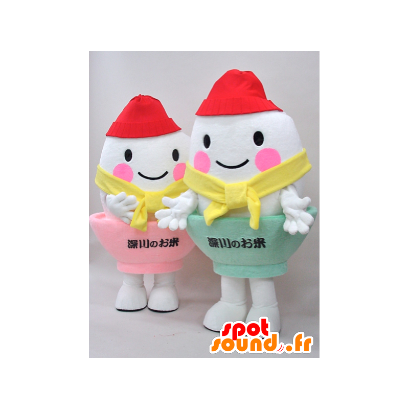 Mascottes de Kometchi. 2 mascottes d'œufs dans des coquetiers - MASFR28279 - Mascottes Yuru-Chara Japonaises
