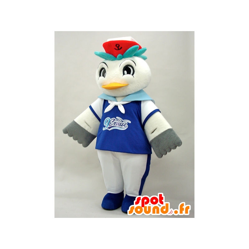 Mascotte de mouette blanche et grise en tenue de matelot - MASFR28280 - Mascottes Yuru-Chara Japonaises