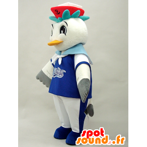 Mascotte de mouette blanche et grise en tenue de matelot - MASFR28280 - Mascottes Yuru-Chara Japonaises